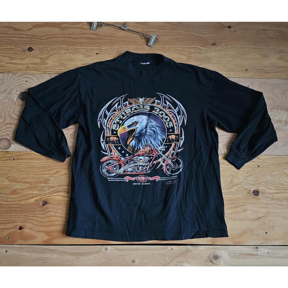 Vintage Sturgis 2003 Eagle Motorcycle Graphic Black Long Sleeve T-shirt Sz L